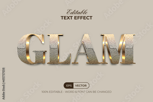 Glam text effect gold textured style. Editable text effect.