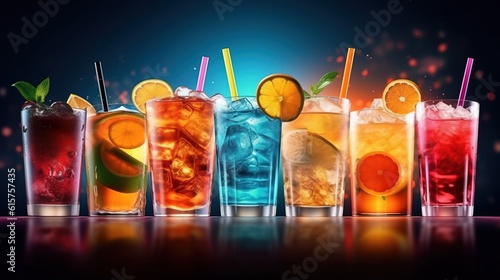 a row of different colored drinks. Generative AI Art.