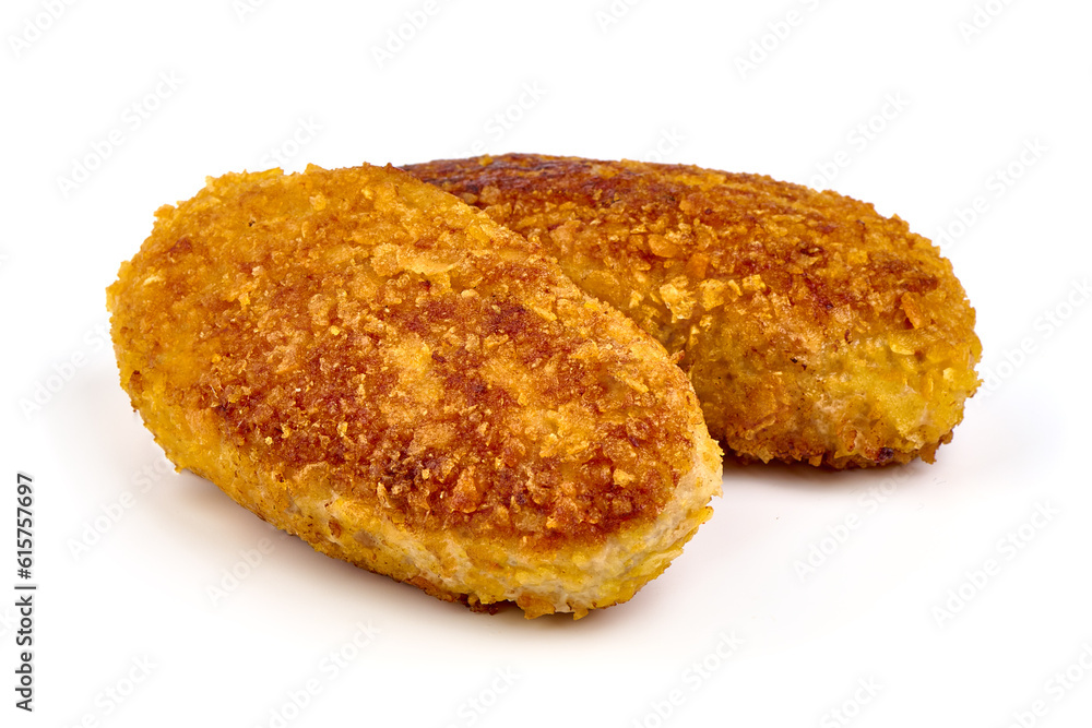 Fried cutlets in bread crumbs, isolated on the white background. Fried cutlets in bread crumbs, isolated on the white background.