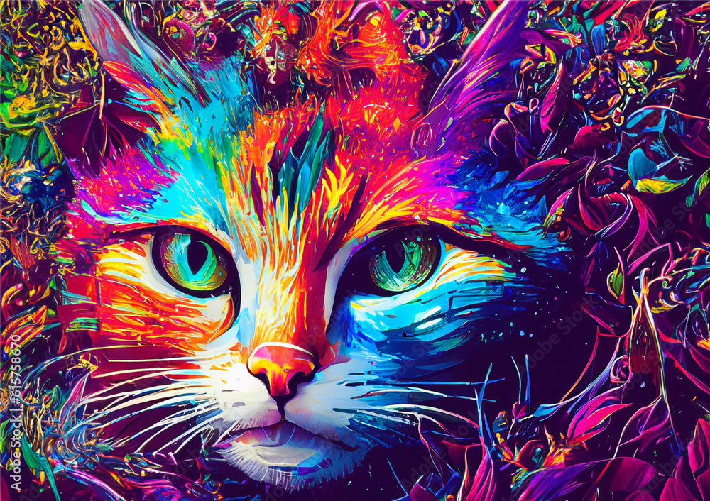 Introducing a unique and adorable piece of art created by AI, featuring a cute little cat! With a playful expression, this digital artwork captures the essenceof a curious cat