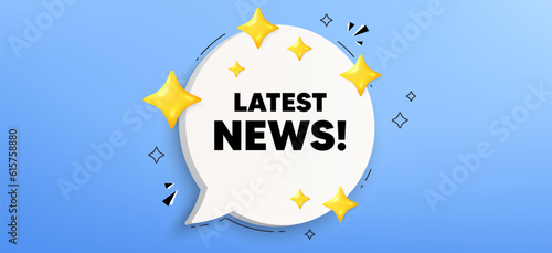 Latest news tag. Chat speech bubble banner. Media newspaper sign. Daily information symbol. Latest news speech bubble message. Talk box infographics. Vector