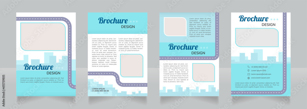 Decarbonizing transport blue blank brochure design. Template set with copy space for text. Premade corporate reports collection. Editable 4 pages. Lobster Regular, Nunito SemiBold, Light fonts used