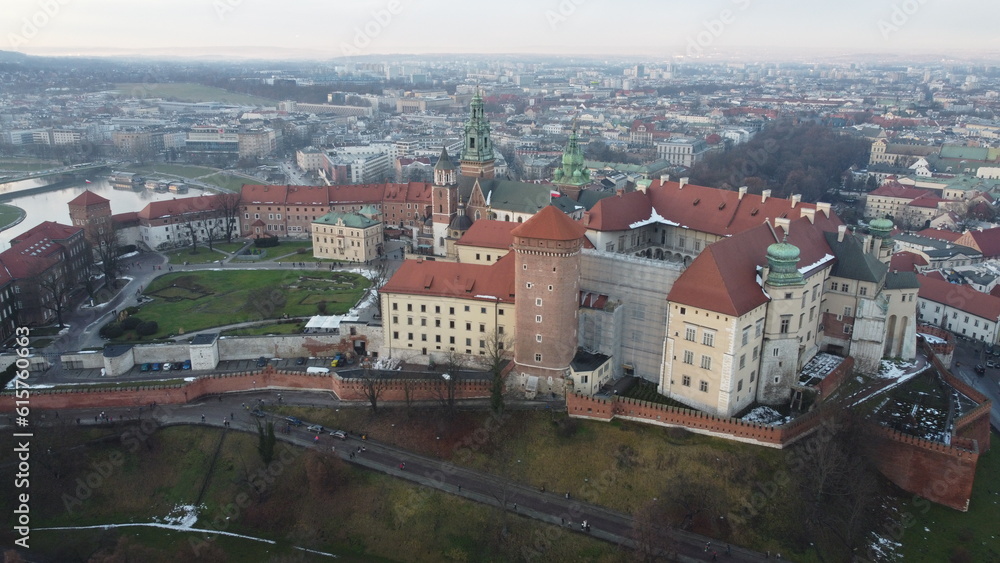 Wawel Royal Castle, Krakow, Poland. Aerial view.
