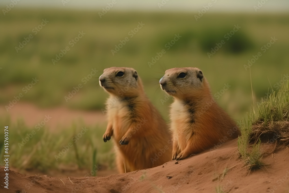 Fototapeta premium Prairie Dogs in the Temperate Forest. Generative AI
