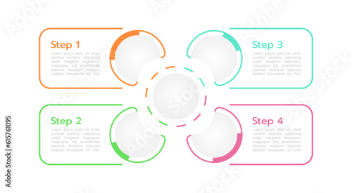 Task managing infographic chart design template. Abstract infochart with editable contour. Instructional graphics with 4 step sequence. Visual data presentation. Prompt Medium, Roboto Light fonts used