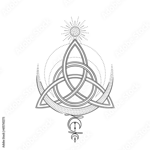 Keltischer Knoten. Trinity Symbol Triqueta Triquetra mit Sonne und Monden.. Pagan und Wicca Art.