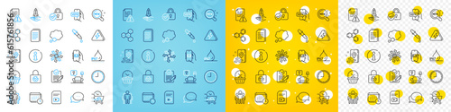 Vector icons set of Info, Talk bubble and Time line icons pack for web with Chemical formula, Dots message, Mail app outline icon. Waterproof, Online voting, Versatile pictogram. Rfp. Vector