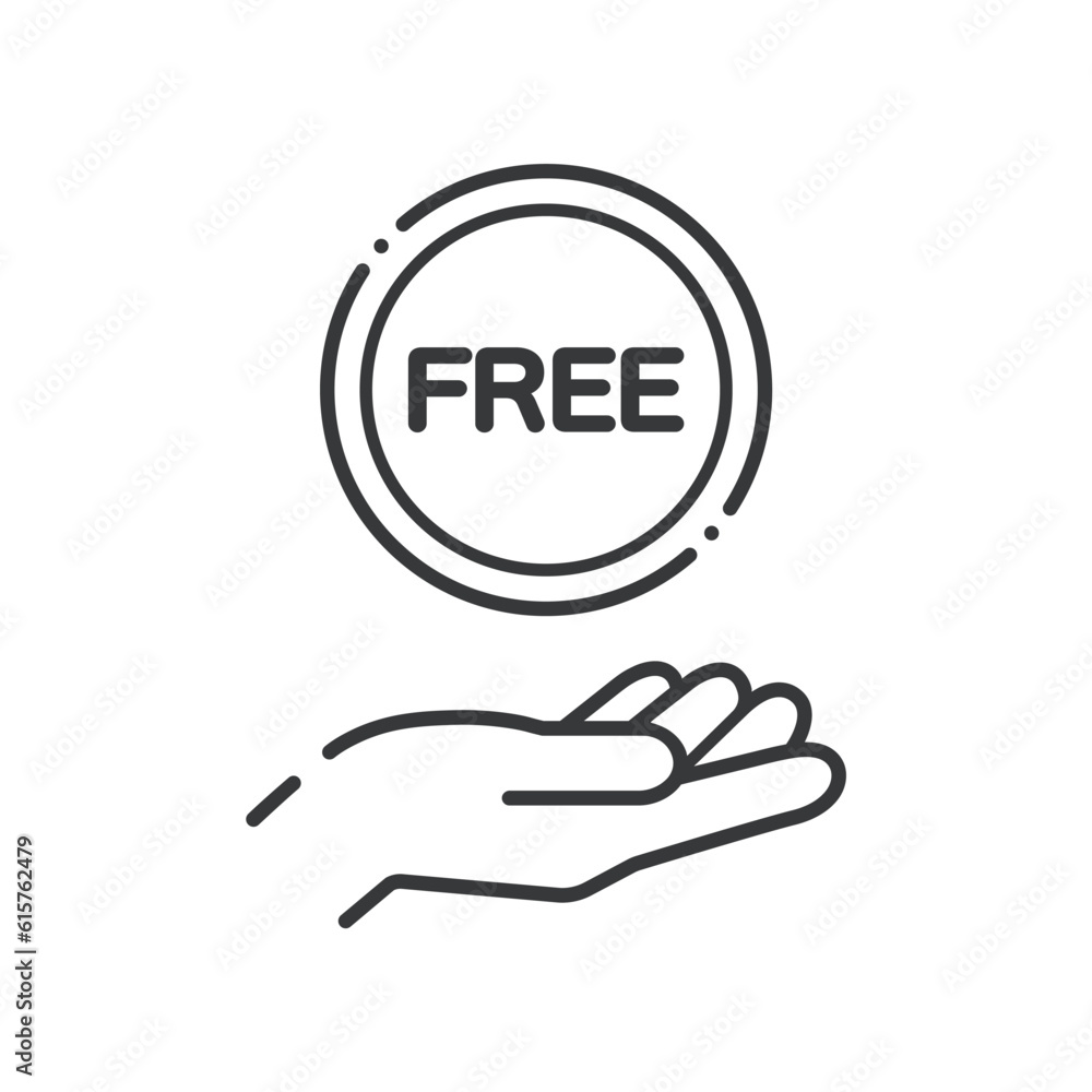 Simple coin and human hand icon with the word FREE - Image of No charge Simple coin and human hand icon with the word FREE - Image of No charge