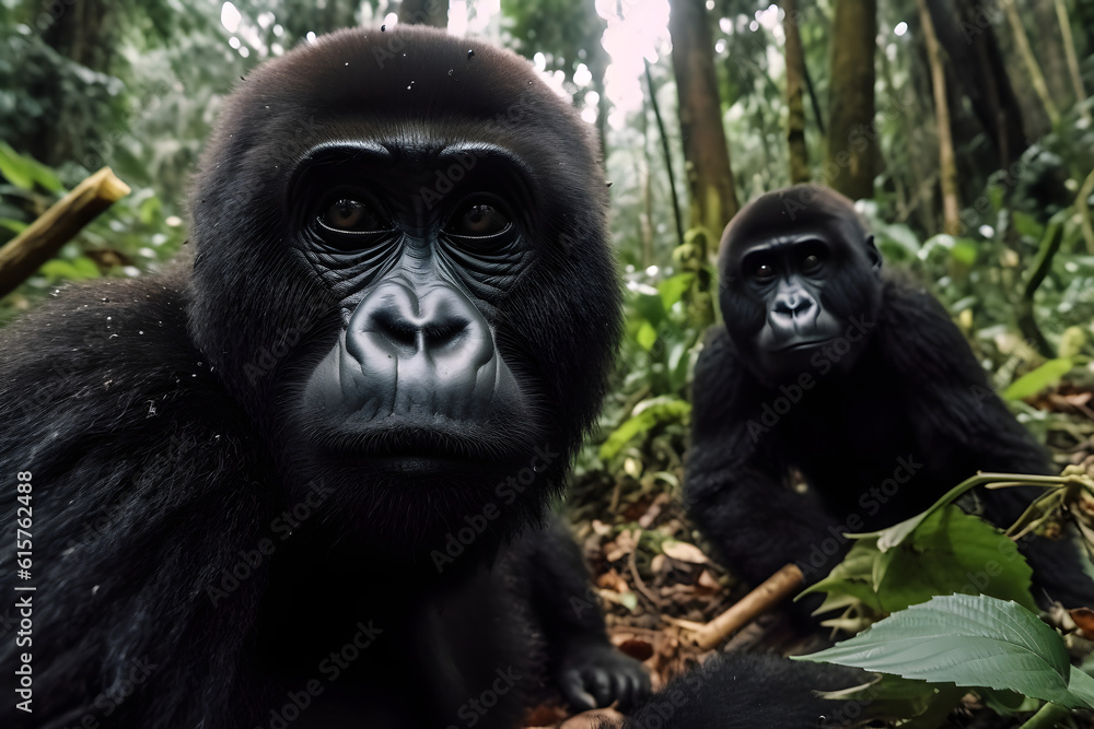 Obraz premium Gorillas in their Natural Habitat. Generative AI