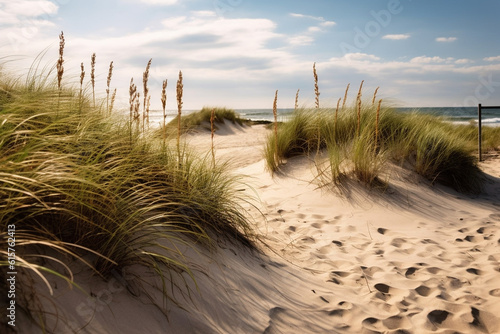 Coastal dunes with vegetation for erosion control, Natural climate solutions, nature background Generative AI