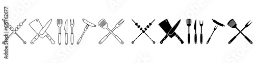 BBQ vector icon set. picnic illustration sign collection. steak symbol or logo.