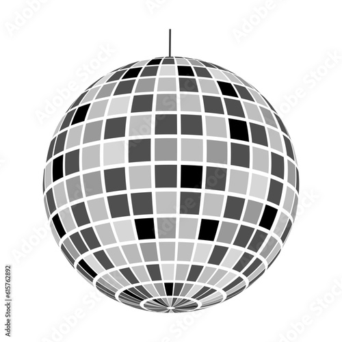 Mirror discoball icon. Shining night club sphere. Dance music party disco ball. Mirrorball in 70s 80s retro discotheque style. Nightlife symbol isolated on white background