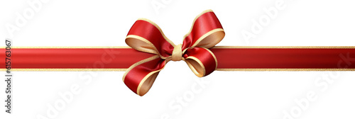 red ribbon  and bow with gold isolated against transparent background