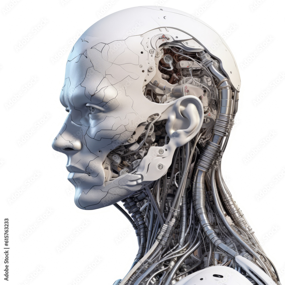 Abstract visualization of robot-cyborg isolated on white background Abstract visualization of robot-cyborg isolated on white background