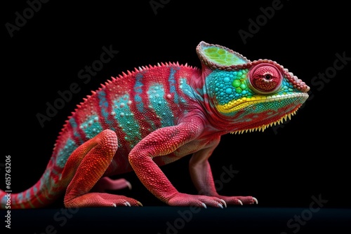 Beautiful multicolored chameleon on black background © Jaroslav Machacek