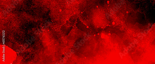 Red watercolor ombre leaks and splashes texture on white watercolor paper background with scratches and Old red scratched wall, grungy background or texture. Scary red wall for background.	