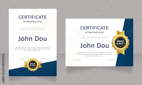 Business club membership certificate design template set. Vector diploma with customized copyspace and borders. Printable document for awards and recognition. Saira, Calibri Regular fonts used