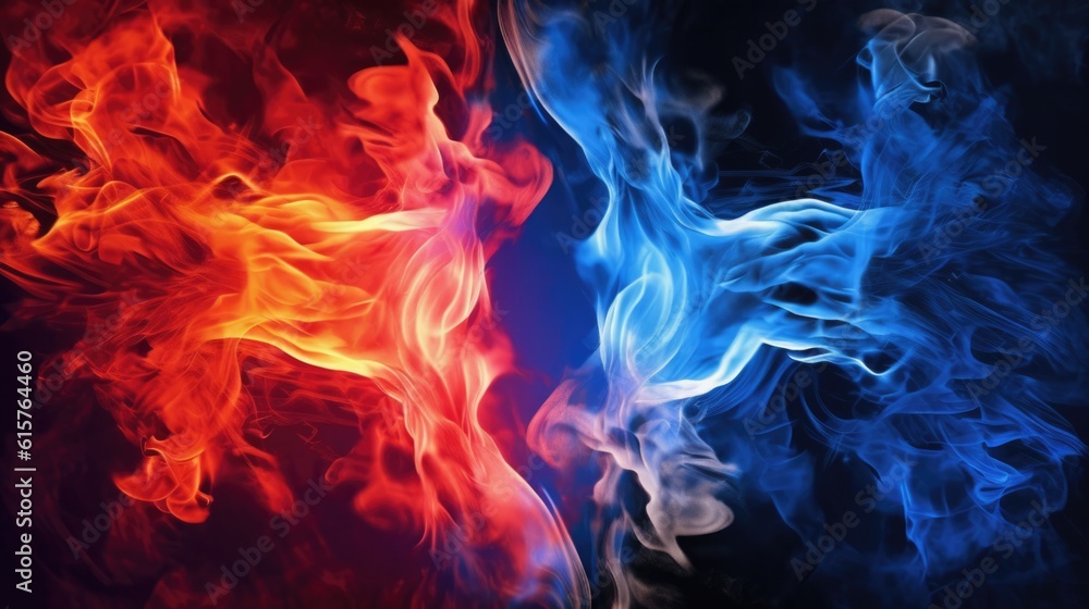 Abstract background of blue and red fire on a black background