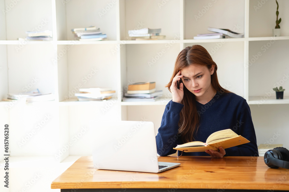 Concept Burnout Syndrome. A woman feels uncomfortable working. Which is caused by stress, accumulated from unsuccessful work And less resting body. Consult a specialist psychiatrist. Concept Burnout Syndrome. A woman feels uncomfortable working. Which is caused by stress, accumulated from unsuccessful work And less resting body. Consult a specialist psychiatrist.
