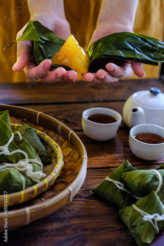 zong zi, kicang in bamboo basket photo