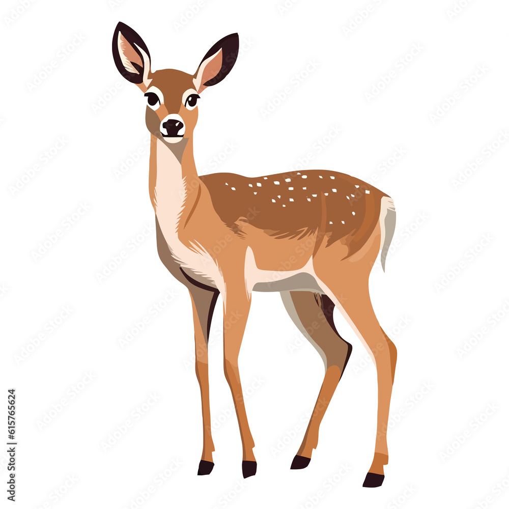 Playful Nature's Companion: Playful 2D Illustration of a Darling White-tailed Deer Playful Nature's Companion: Playful 2D Illustration of a Darling White-tailed Deer