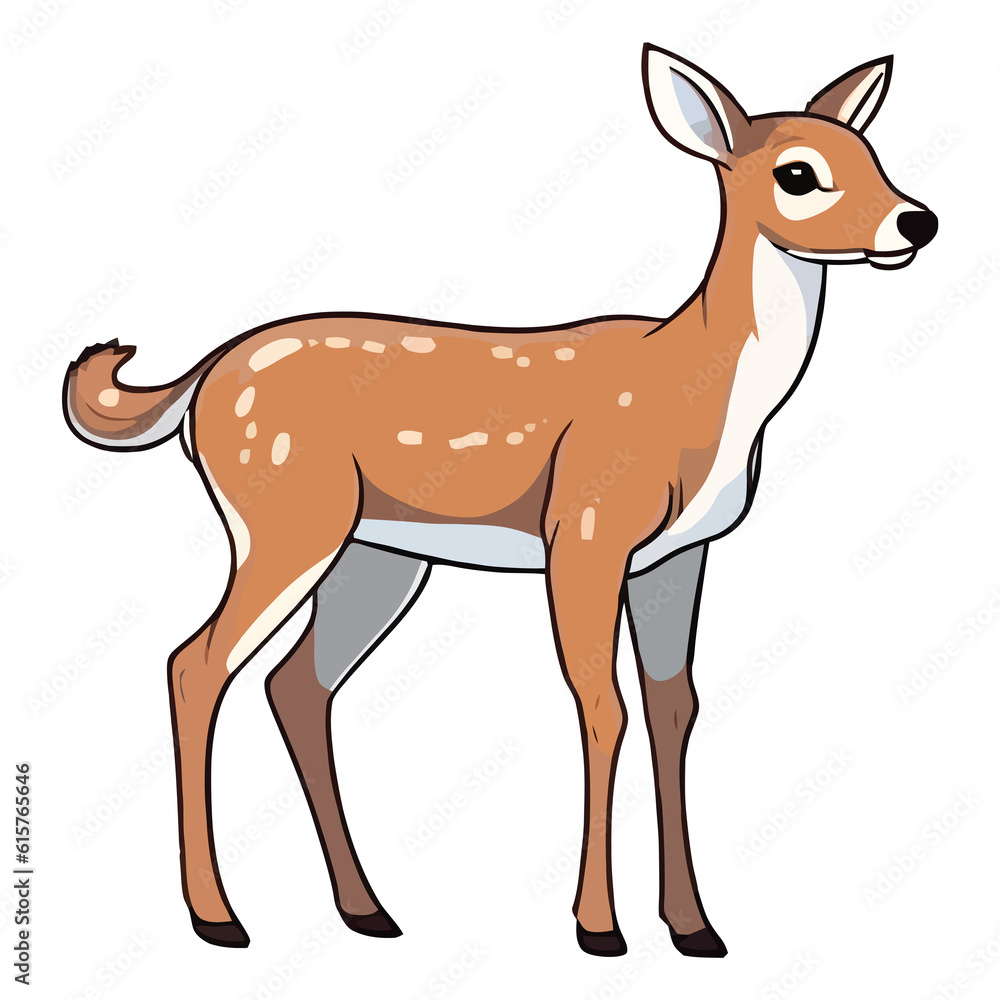 Fototapeta premium Playful Nature's Companion: Playful 2D Illustration of a Darling White-tailed Deer