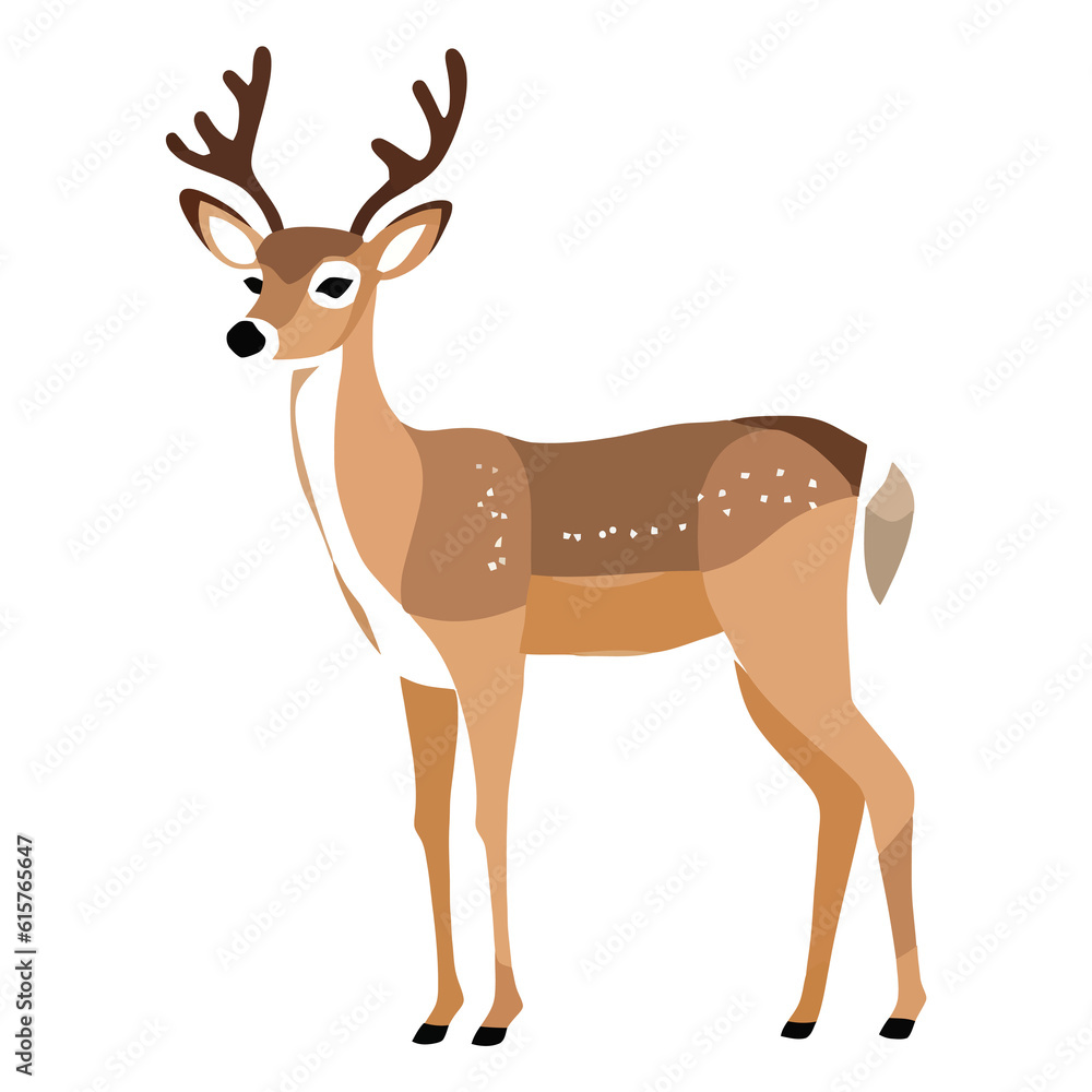 Playful Nature's Companion: Playful 2D Illustration of a Darling White-tailed Deer Playful Nature's Companion: Playful 2D Illustration of a Darling White-tailed Deer