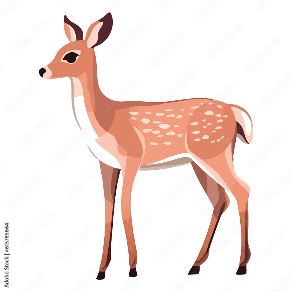 Playful Nature's Companion: Playful 2D Illustration of a Darling White-tailed Deer Playful Nature's Companion: Playful 2D Illustration of a Darling White-tailed Deer