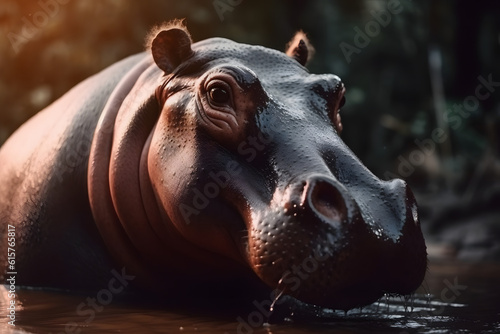 Hippopotamus in its Natural Habitat. Generative AI