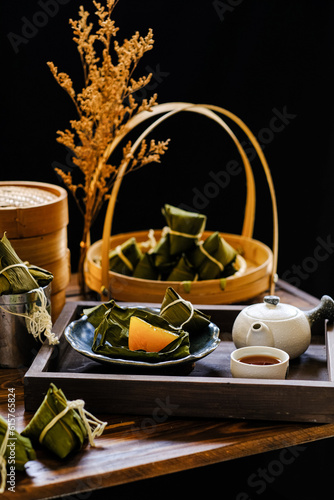 zongzi, kicang in bamboo basket photo