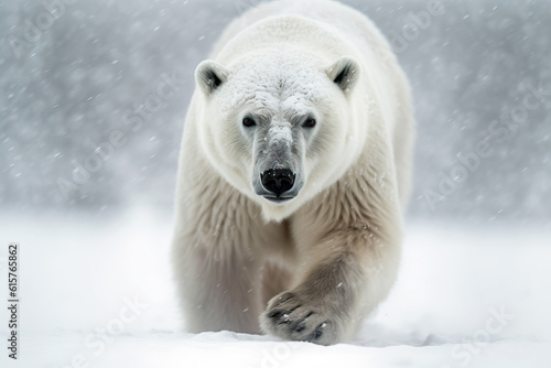 Portrait of Majestic Polar bear walking through snow. Amazing Wildlife. Generative Ai