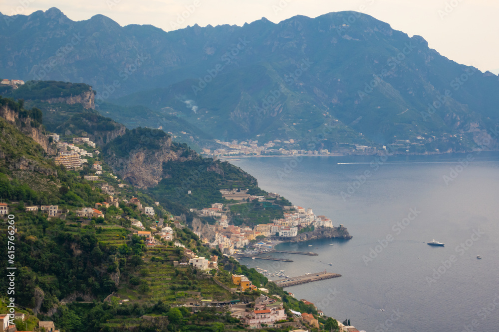 Looking down on the town of Amalfi on the Amalfi Coast, Campania, Italy