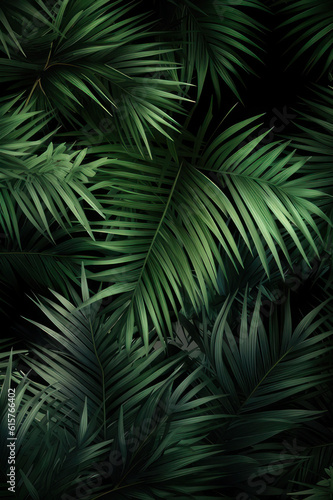 Vertical background. Palm leaves. AI generative.
