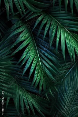 Vertical background. Palm leaves in the jungle. AI generative. © Iaroslav