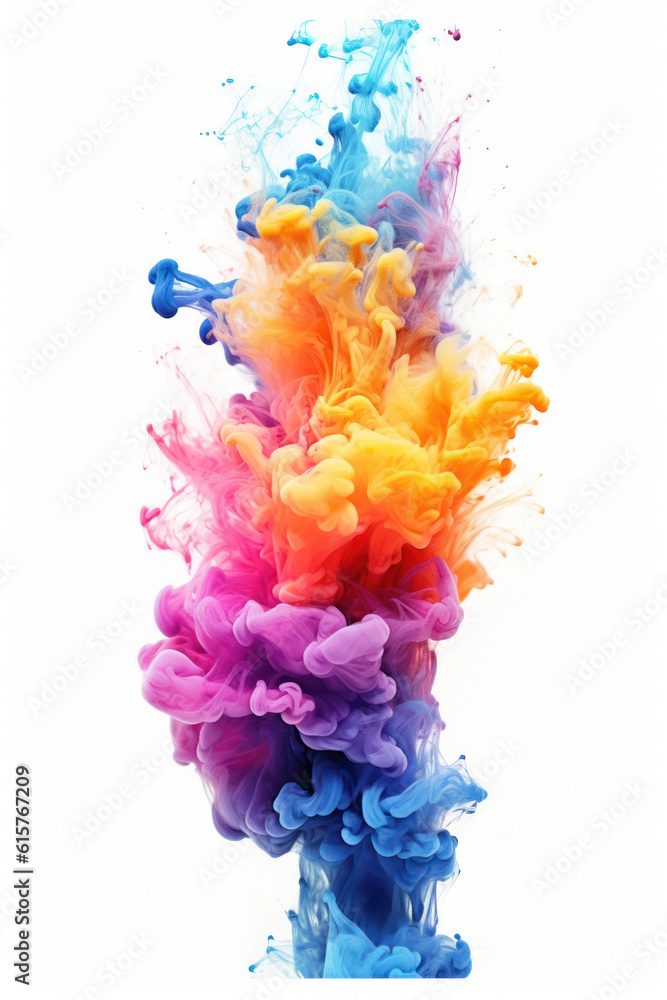 Obraz premium Multicolored rainbow neon ink on white background