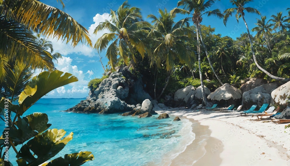 Fototapeta premium a beach with palm trees ai generated