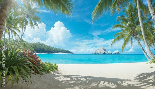 beach with palm trees ai generated © slumart