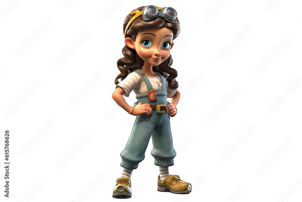 3D model cartoon character World War II little girl AI generate