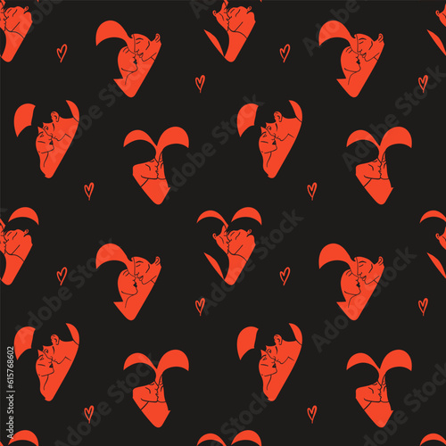 Kissing people seamless pattern. Line portrait. Man and woman couple in love, romantic relationships. Boyfriend and girlfriend. Decor textile, wrapping paper, wallpaper design. Print for fabric vector