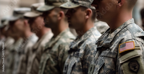Soldiers at Military Ceremony. US Officers giving the honor. Army, Military Veterans Day, United States Armed Forces, Memorial Day. generative ai