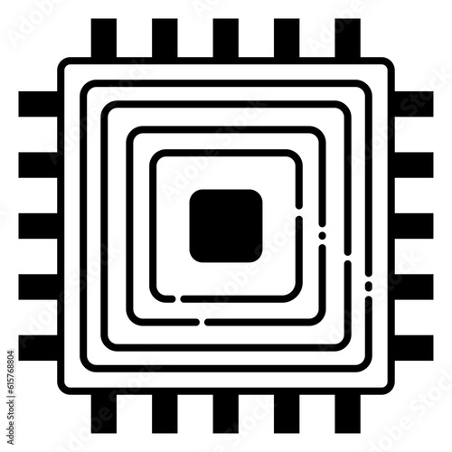 Circuit board icon isolated on white background. Black and white vector illustration.