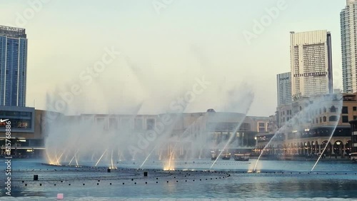 Dubai, UAE - 05.02.2023 - Footage of a performing fountain show in downtown. Landmark photo