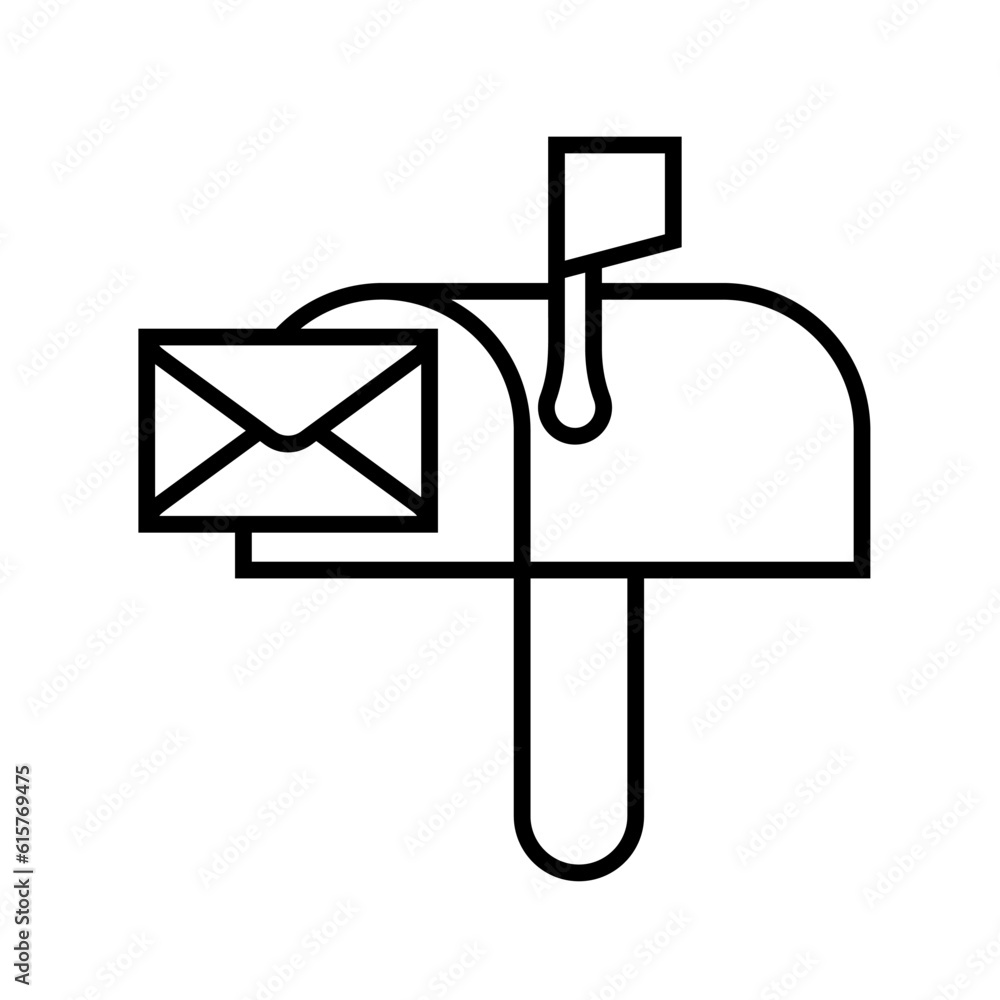 Open mailbox with paper envelope black line icon. Vector illustration flat design. Isolated on white background. Open mailbox with paper envelope black line icon. Vector illustration flat design. Isolated on white background.