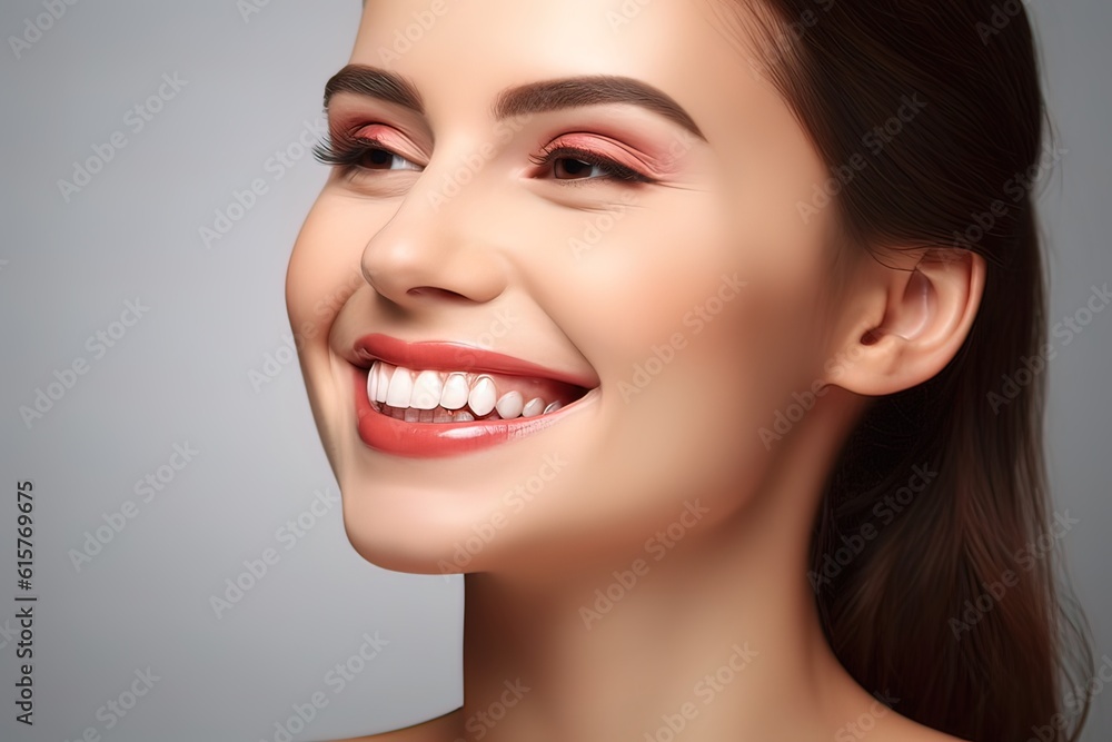 Girl with a white smile. The concept of healthy teeth. Generative AI Girl with a white smile. The concept of healthy teeth. Generative AI