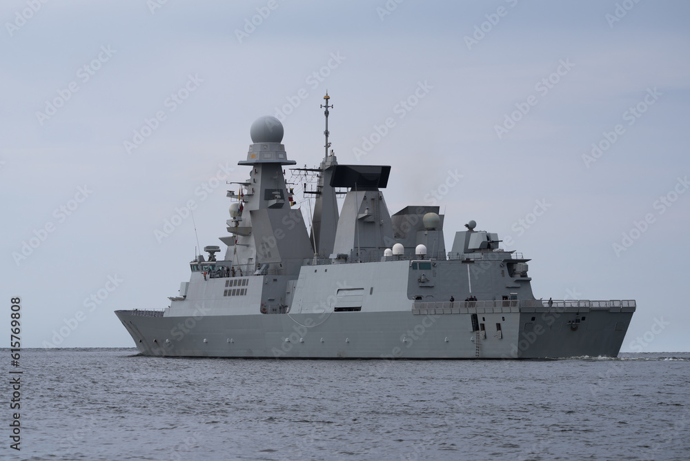 WARSHIP - Italian guided missile destroyer is sailing on the sea WARSHIP - Italian guided missile destroyer is sailing on the sea