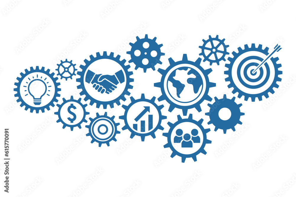 Business process concept with gears. Gears inphographics. Cog wheel connection. Business process concept with gears. Gears inphographics. Cog wheel connection.