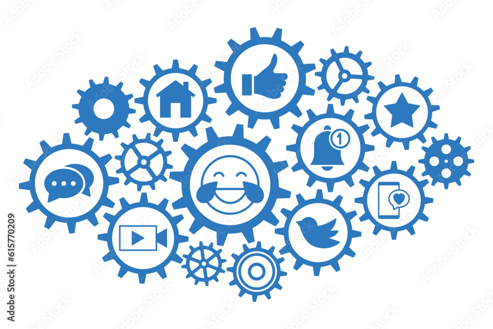 Social Media concept with gears. Gears inphographics. Cog wheel connection. Social Media concept with gears. Gears inphographics. Cog wheel connection.
