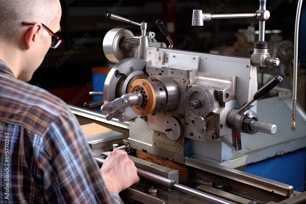 A turner makes a part on a lathe. Generative AI A turner makes a part on a lathe. Generative AI