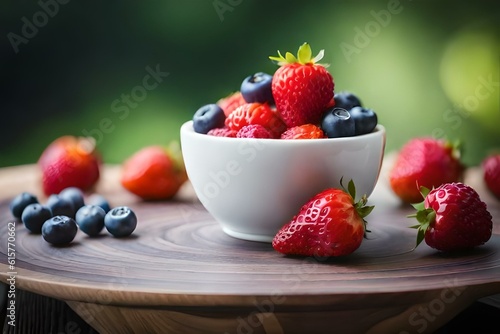 A luscious bowl of mixed berries  showcasing a colorful assortment of strawberries  blueberries  raspberries  and blackberries.