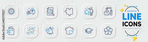 Qr code, Love cooking and Search document line icons for web app. Pack of Strategy, Chemistry lab, Natural linen pictogram icons. Idea, Graduation cap, Puzzle signs. Discount. Vector